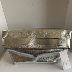Zara Metallic Silver Toned Clutch
